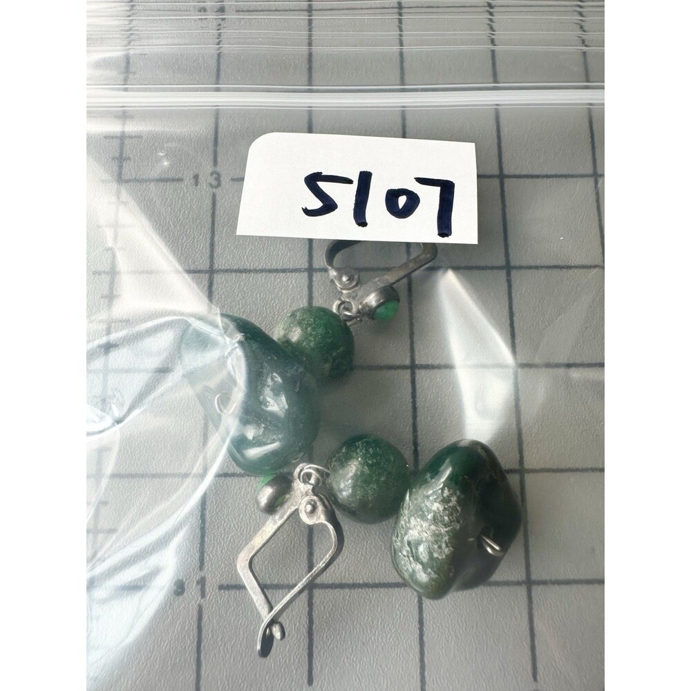 Vintage Sterling Silver Natural Green Gemstone Earrings - Picture 7 of 7
